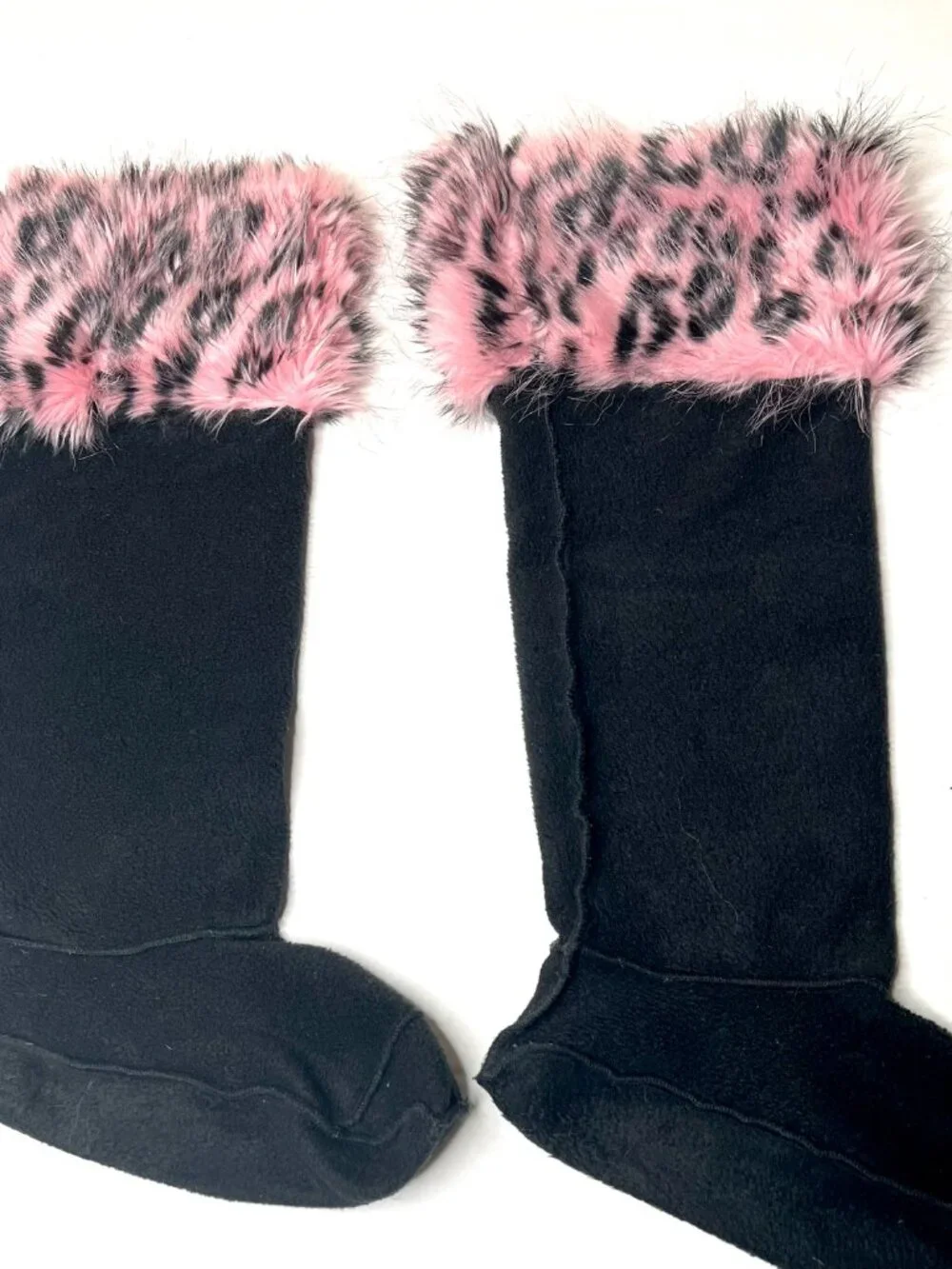 Pink Faux Fur Boot Liners Fuzzy Leopard Print Cheetah Animal Knee Socks Fleece